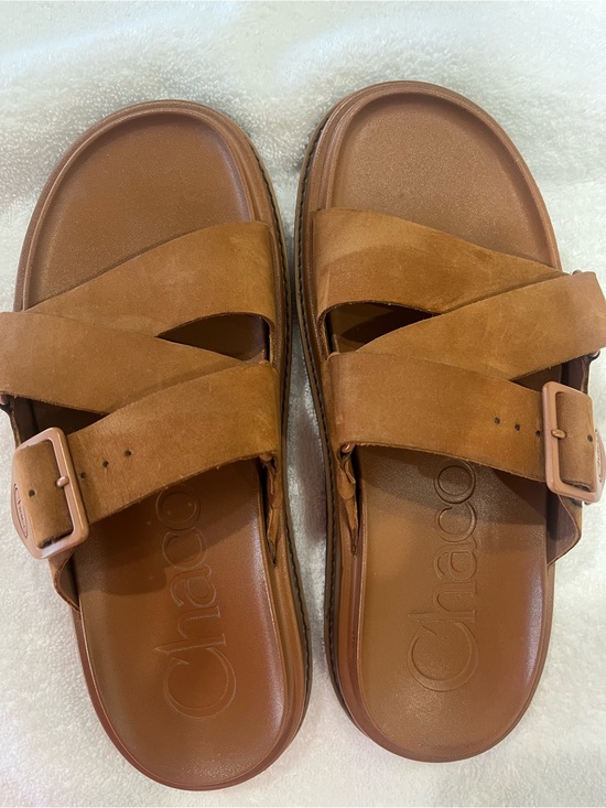 Chaco Shoes - Chaco Tan Suede Crossband Slide Sandals